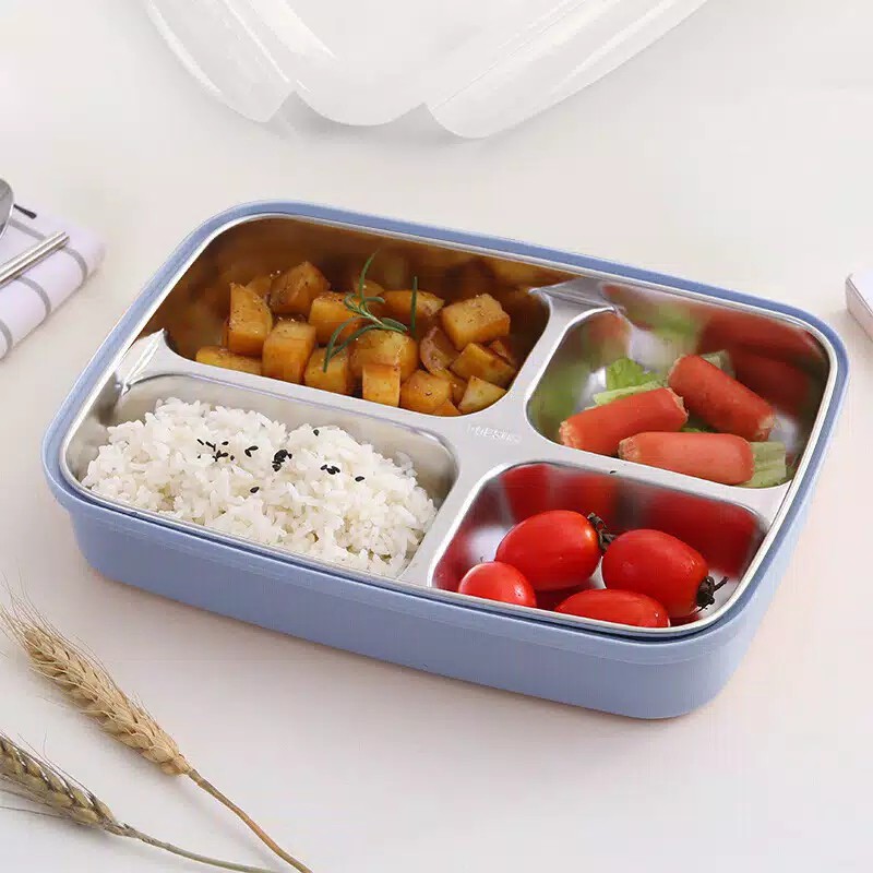 OS  Kotak Makan Bento Portable Bahan Stainless Steel Anti Bocor untuk Sekolah