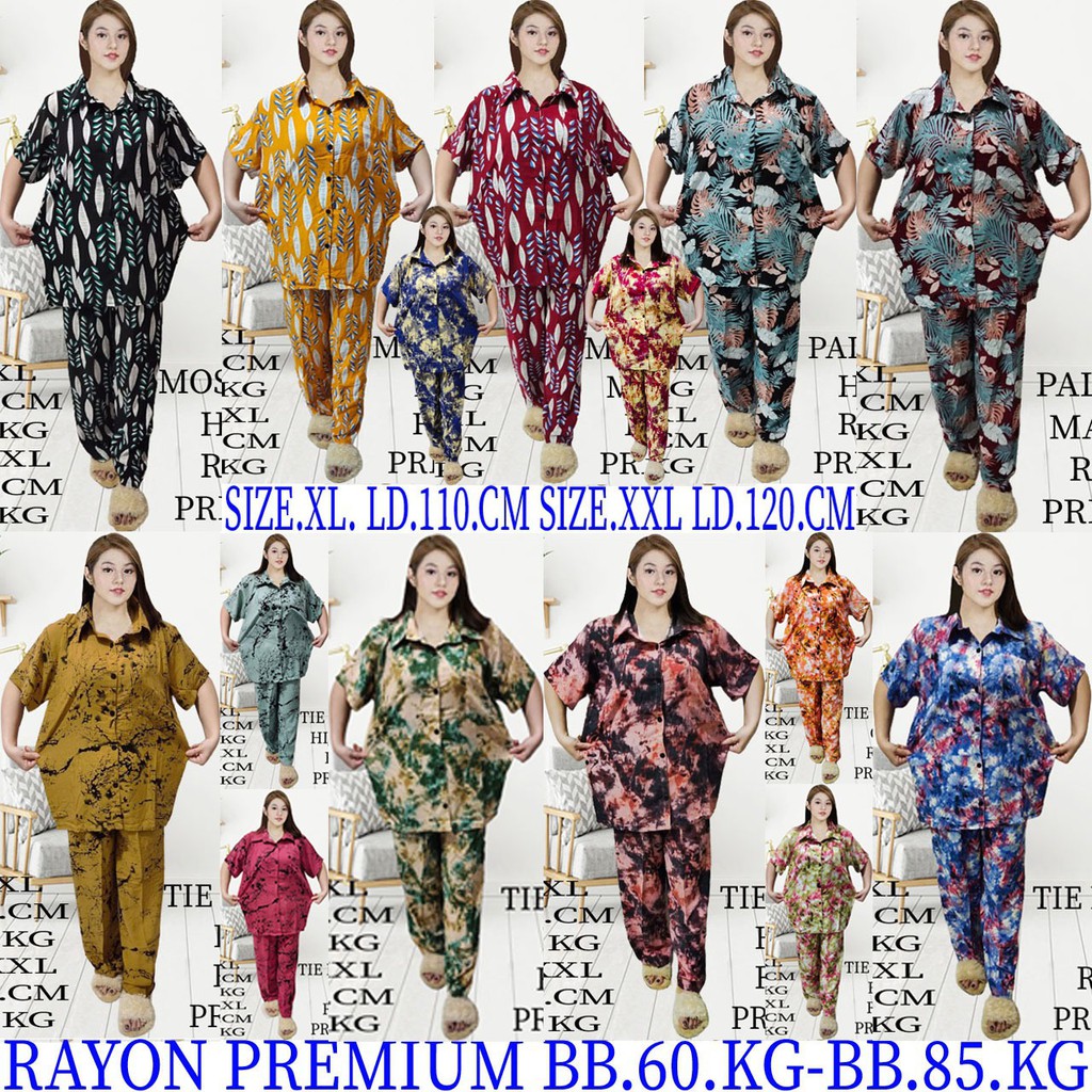 ISANNY PIYAMA CP SIZE.XL,XXL RAYON PREMIUM / TIE DIE / BUNGA / READY STOK