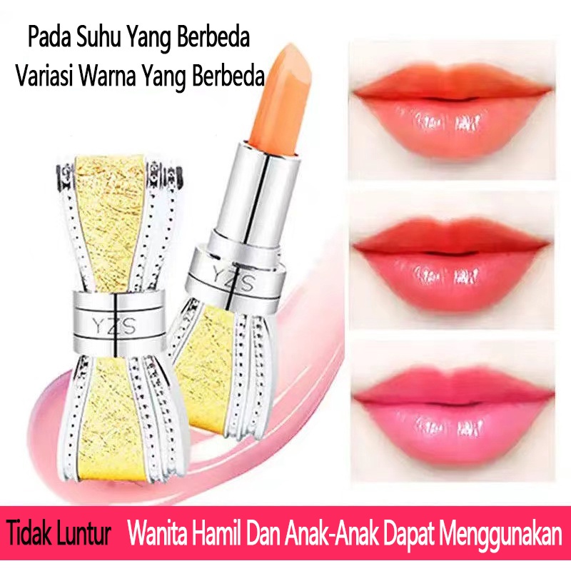 100% YZS liptint lipcream Golden Bow Lipstik Tricolor Matte Tahan Air Pelembab Pelembab Lipstik Lip Gloss Warna Berubah Lipstik