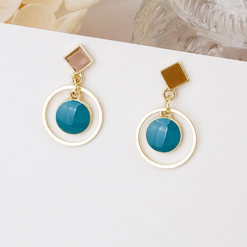 Anting Tusuk Bentuk Geometri Bulat / Kotak retro Bahan Sterling silver 925 Warna Biru Untuk Wanita