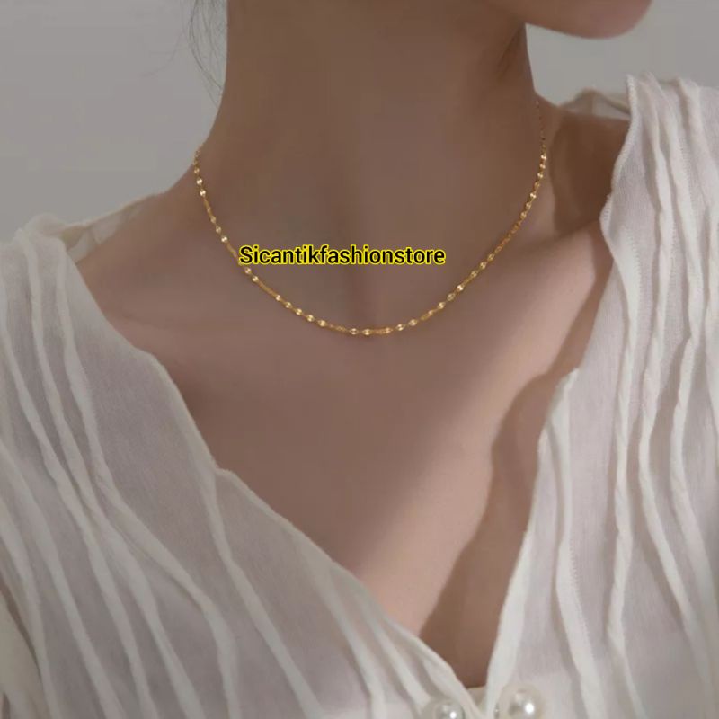 Kalung Titanium Gold Pecah Kopi Fashion Wanita Pria Model Pecah kopi Terlaris Anti Karat selamanya Kalung Pecah Kopi Gold Terbaru Fashion Wanita Pria