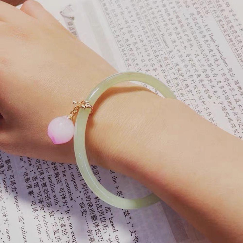 Needway Wanita Gelang Manis Vintage Peach Teman Hadiah Tergantung Cina Hanfu Bangles