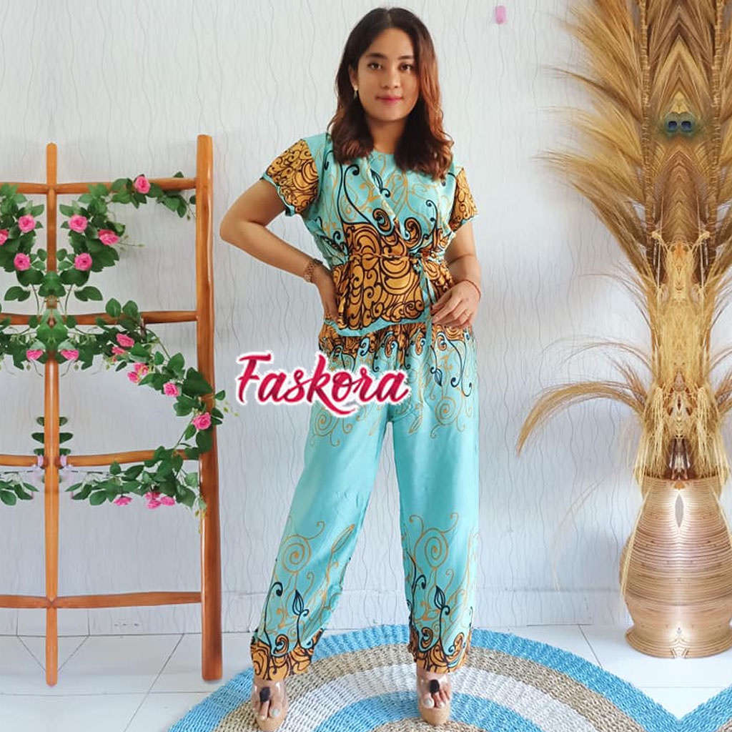 Piyama Rayon Jumbo Lengan Pendek One Set Wanita Kekinian Remaja Pajamas Polos Kombinasi Auristela-Jodha 2 Tosca