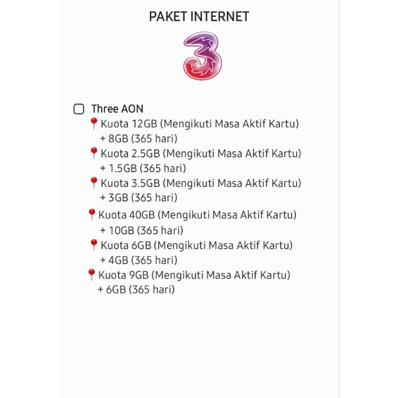PAKET INTERNET 3 AON PAKET DATA 3 AON KUOTA MURAH 3 AON
