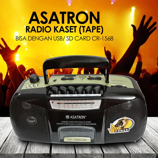 Radio Asatron Kaset Tape Am Fm CR-1568 Bisa Usb Flashdisk Sd Card