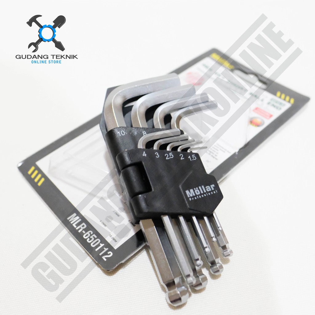 Mollar Kunci L Pendek Kombinasi Bola 1 SET 9 pcs / L Hex Key Short Ball End - Kunci L Set 9pcs Kombinasi Ball point 9LHKSB