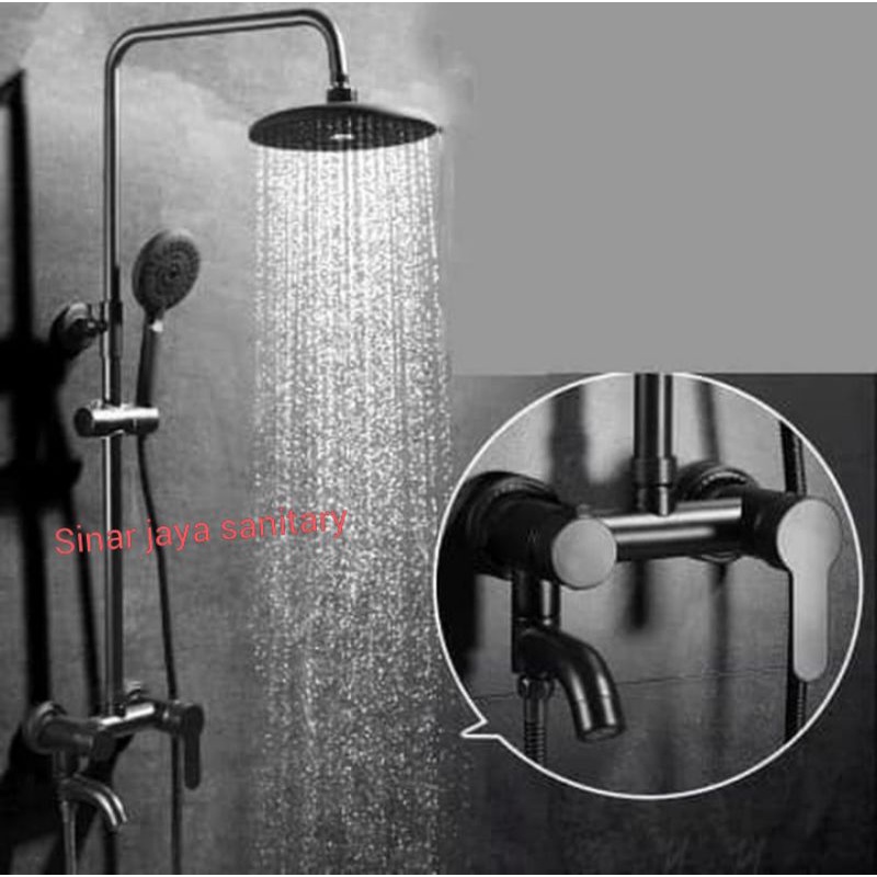 Shower tiang column hitam stainless 304 panas dingin / Kran shower tiang stainless