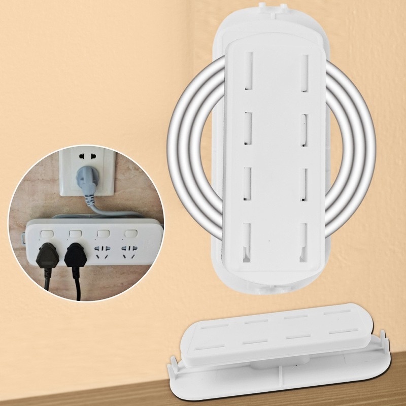 Wall Mounted Self-adhesive Punch Free Power Strip Socket Storage Hanger /Extension Cord Plug Socket Manager with Winder