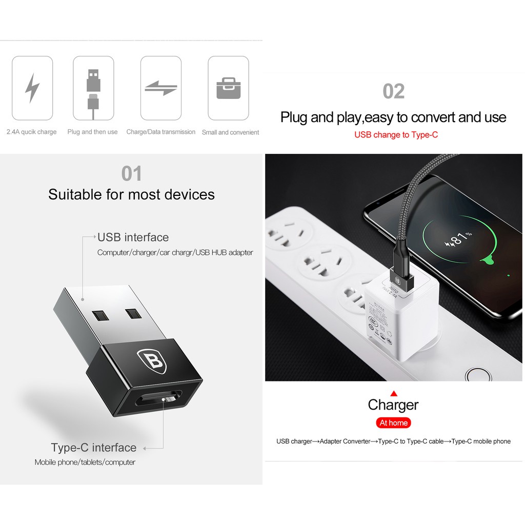 Baseus Android Otg Type C / Micro Usb Converter Plug