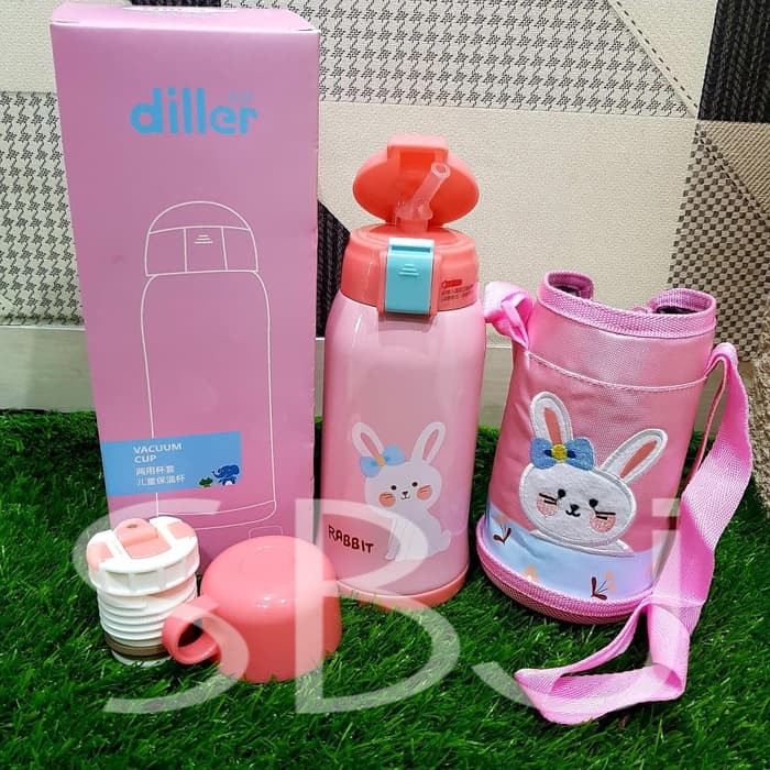 Botol air Termos Vacuum Stainless Steel Diller DUAL CAP dengan TAS