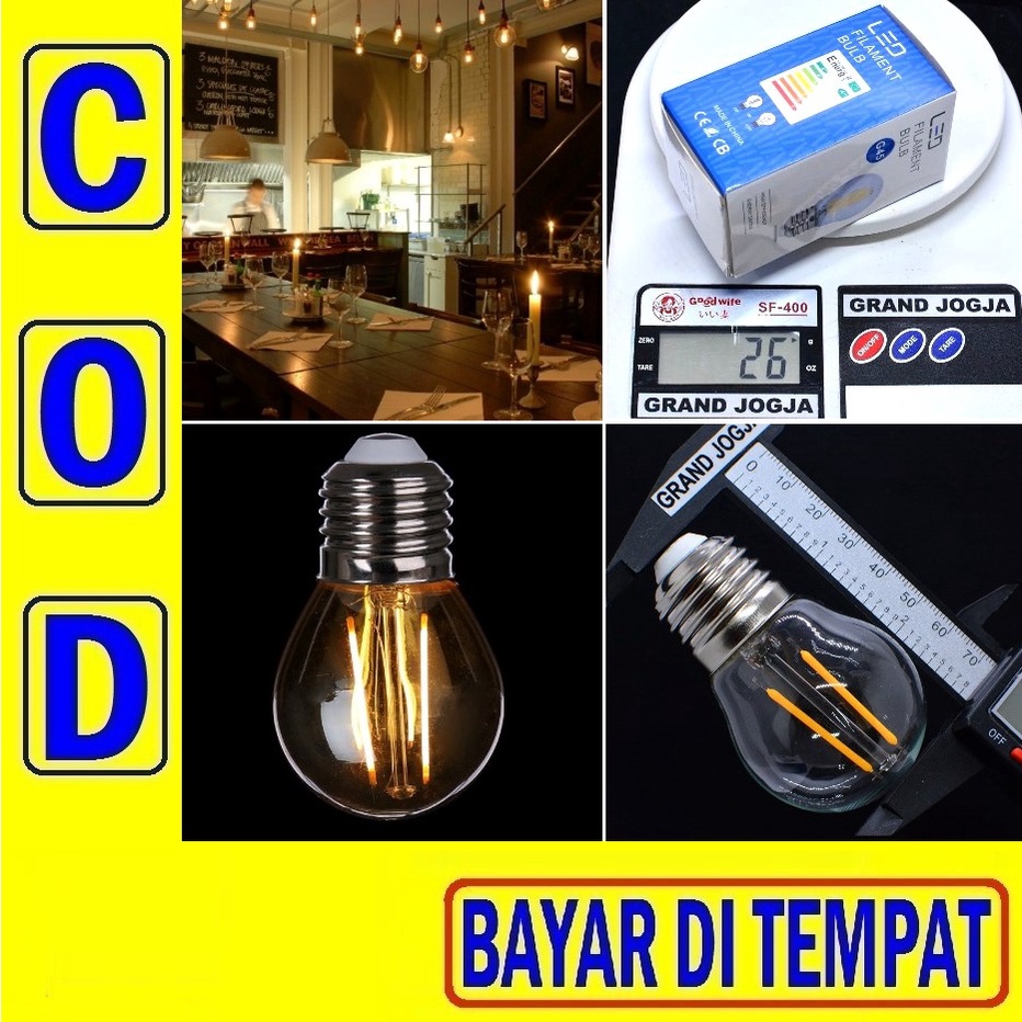 7L Lampu Filamen 2w Bulat Led Filamen Edison 2 Watt G45 E27 Warm White C23 Klasik Kafe Restoran Hote