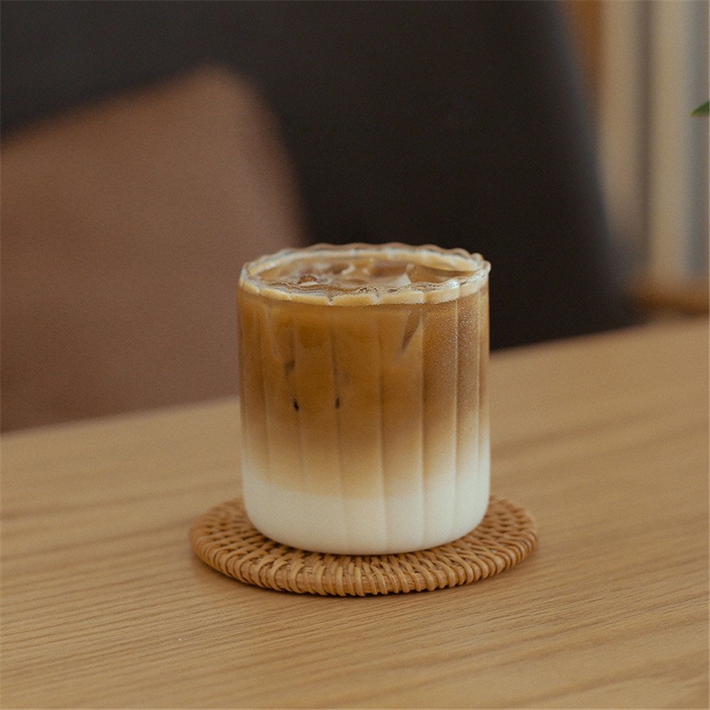 【COD Tangding】250/450ML Home Creative Breakfast Milk Cup Striped Corrugated Cup Cup Glass Gift