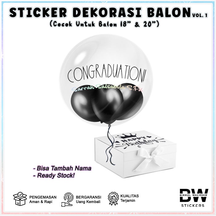 Birrul - Sticker Cutting Dekorasi Balon Akrilik Hampers Panjang 20 Cm / Tulisan Happy Birthday Gradu