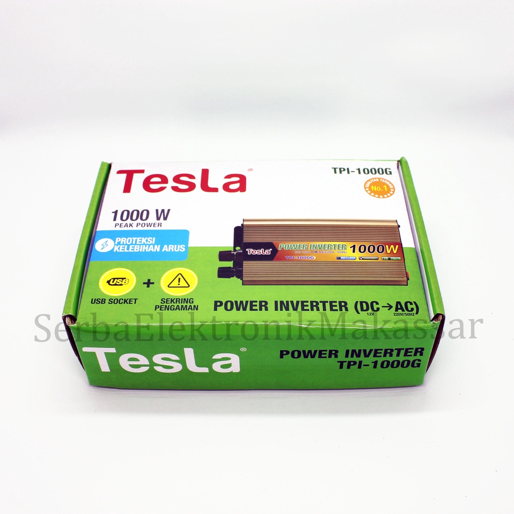 Power Inverter 1000Watt Merk TESLA DC 12Volt to AC 220Volt