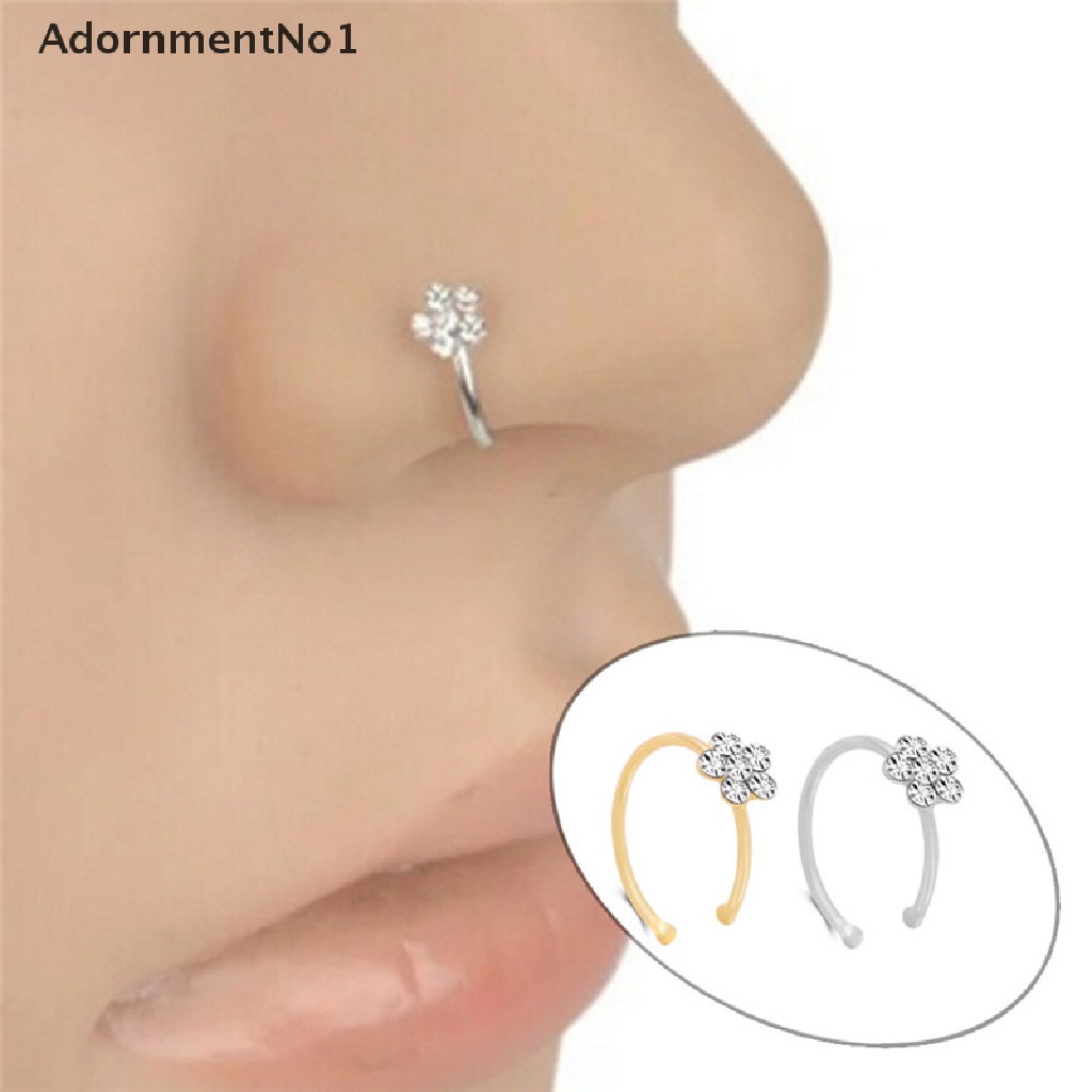 (AdornmentNo1) 1pc Cincin Tindik Hidung Desain Bunga Hias Berlian Imitasi Untuk Wanita