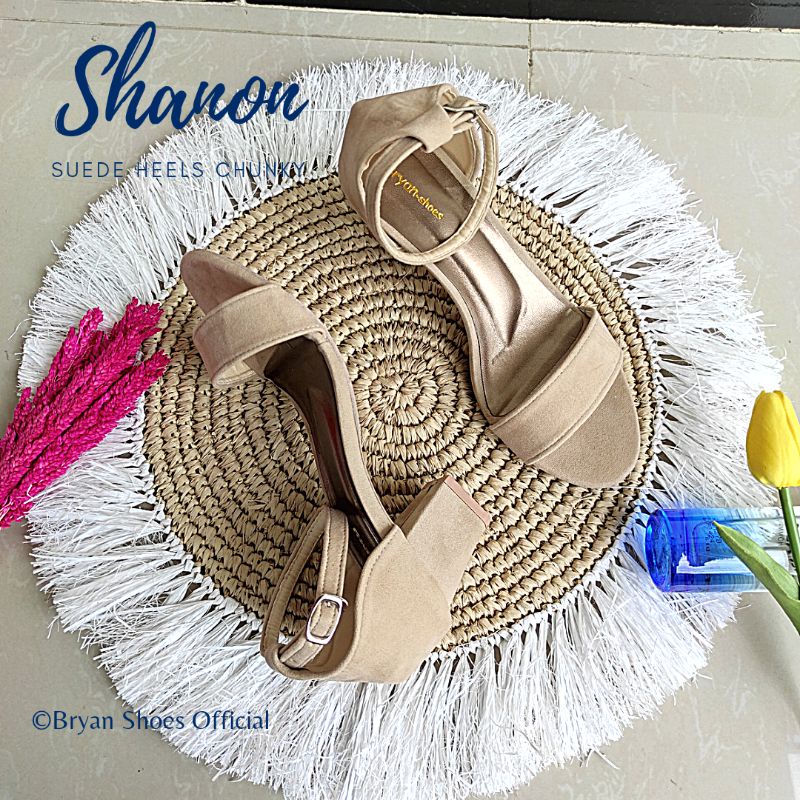 Bryan Shanon Suede Chunky Heels Tahu 5cm 9cm Beludru Oversize Bigsize Jumbo 36-40 41 42 43 Nyaman-Cream/Mocca 5cm