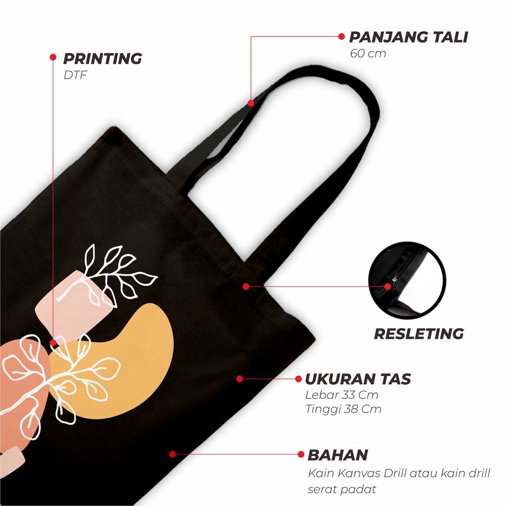 Sevine Totebag Wanita Fashion Tas Tote Bag Resleting Motif Line art Hijab Black Series Hitam - WHF3