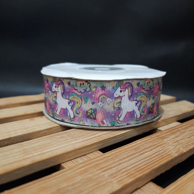 (1Meter) Pita Grossgrain Motif Unicorn 2.5cm/1inci