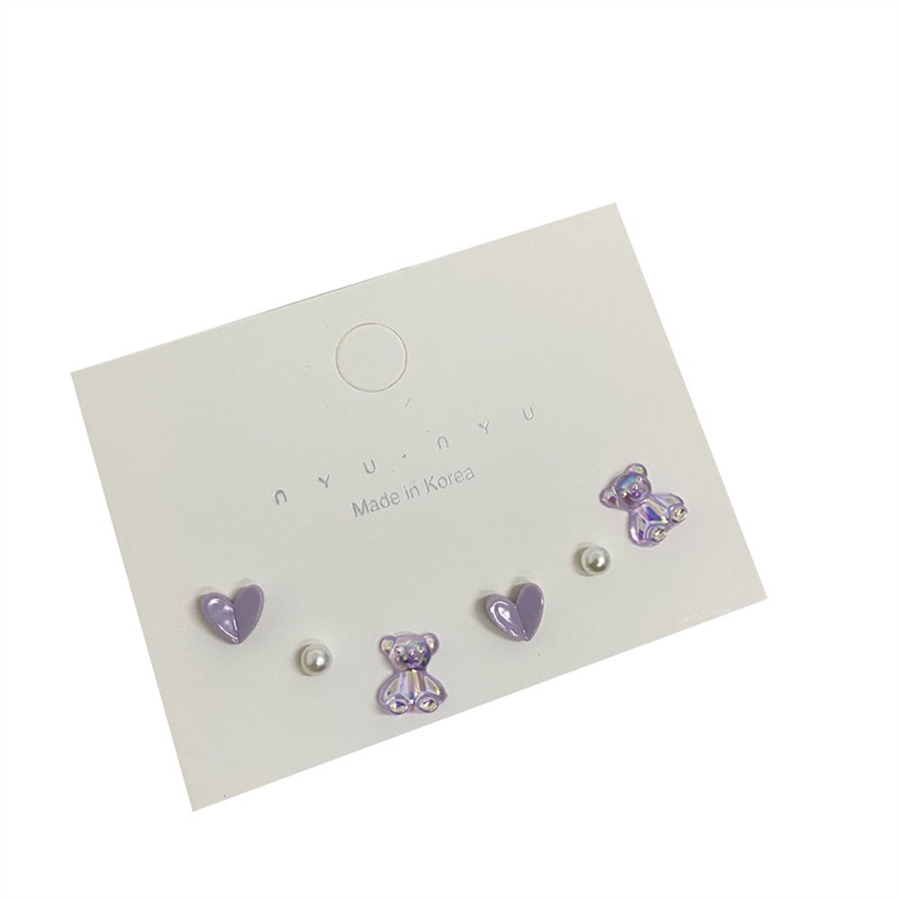 【COD Tangding】6pcs/set Aurora Bear Heart Stud Earrings with Colorful Summer INS Earstuds Fashion Accessories Jewelry