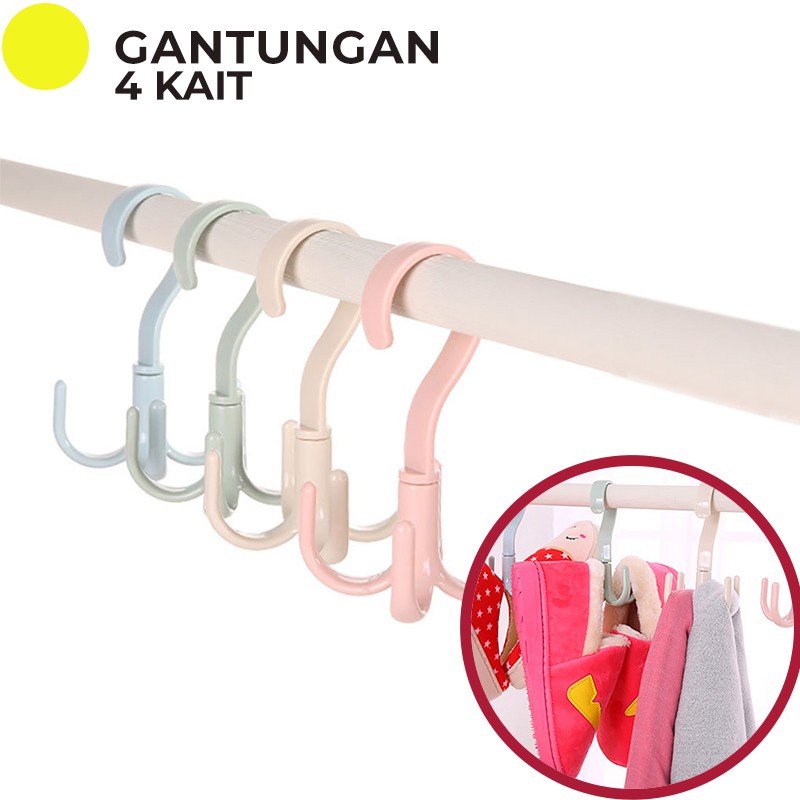 Hanger Serbaguna Dengan 4 Kait / Versatile Hanger With 4 Hooks [import]