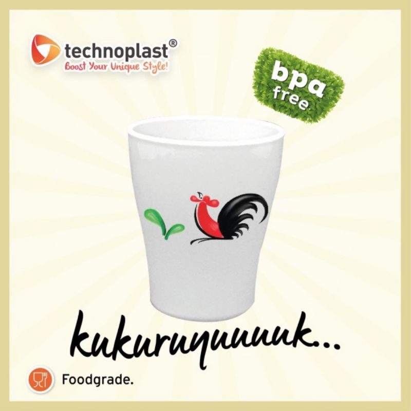 Gelas Mug Cangkir Plastik Technoplast Kukuruyuk Ayam Jago