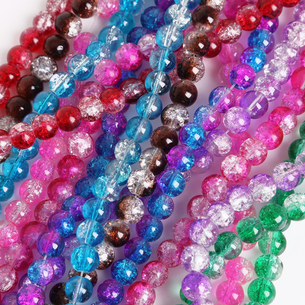 8 mm Double Colored Round Cracked Glass Beads Quartz Crystal Loose Spacer Beads For DIY Jewelry Making