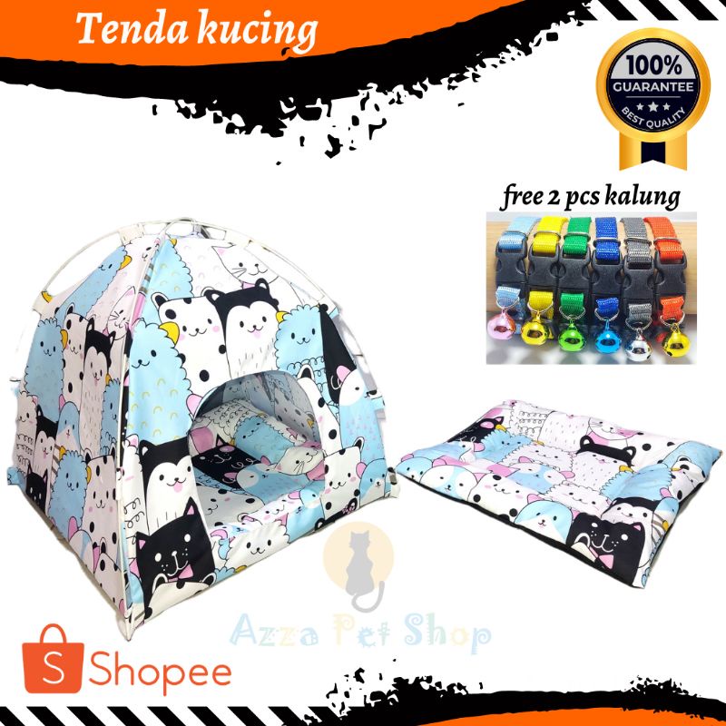 tenda kucing anjing murah bahan satin include bantal kucing