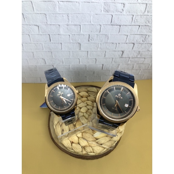 JAM TANGAN PRIA WANITA couple biru rose ALFA A 0021 ORIGINAL 1000%