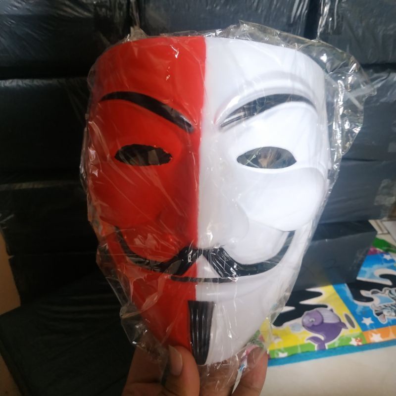 (Packing Box) Topeng anonymous merah putih topeng hacker merah putih eceran murah topeng anonymous