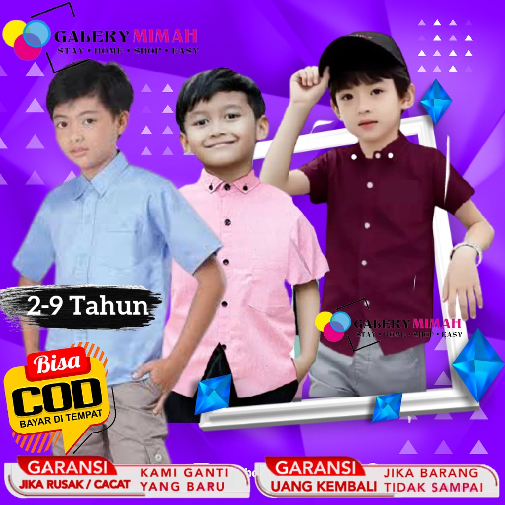 Baju Pesta Kondangan Kemeja Anak Pria laki laki Lengan Pendek Polos Cotton Premium Terbaru Murah A 5