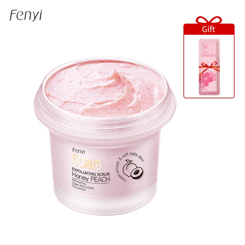 BPOM Fenyi Peach Scrub Eksfoliasi Badan Melembutkan Kulit Memutihkan 100g Beli 1 Gratis 1  Hadiah