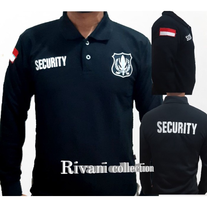 TERMURAH- kaos security lengan panjang-baju security-kaos security-baju satpam - Hitam, M