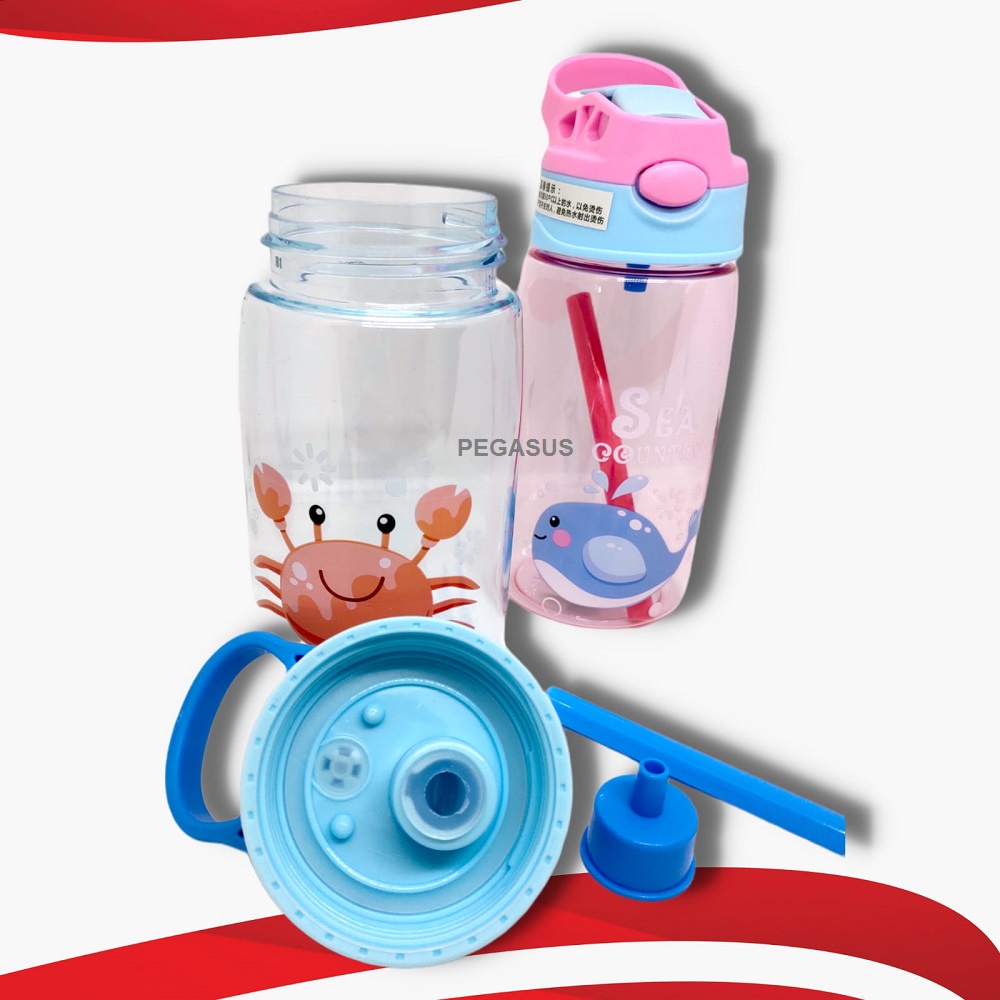 B818 Botol Air Minum Anak Sedotan Motif Animal Sea Country 480ml