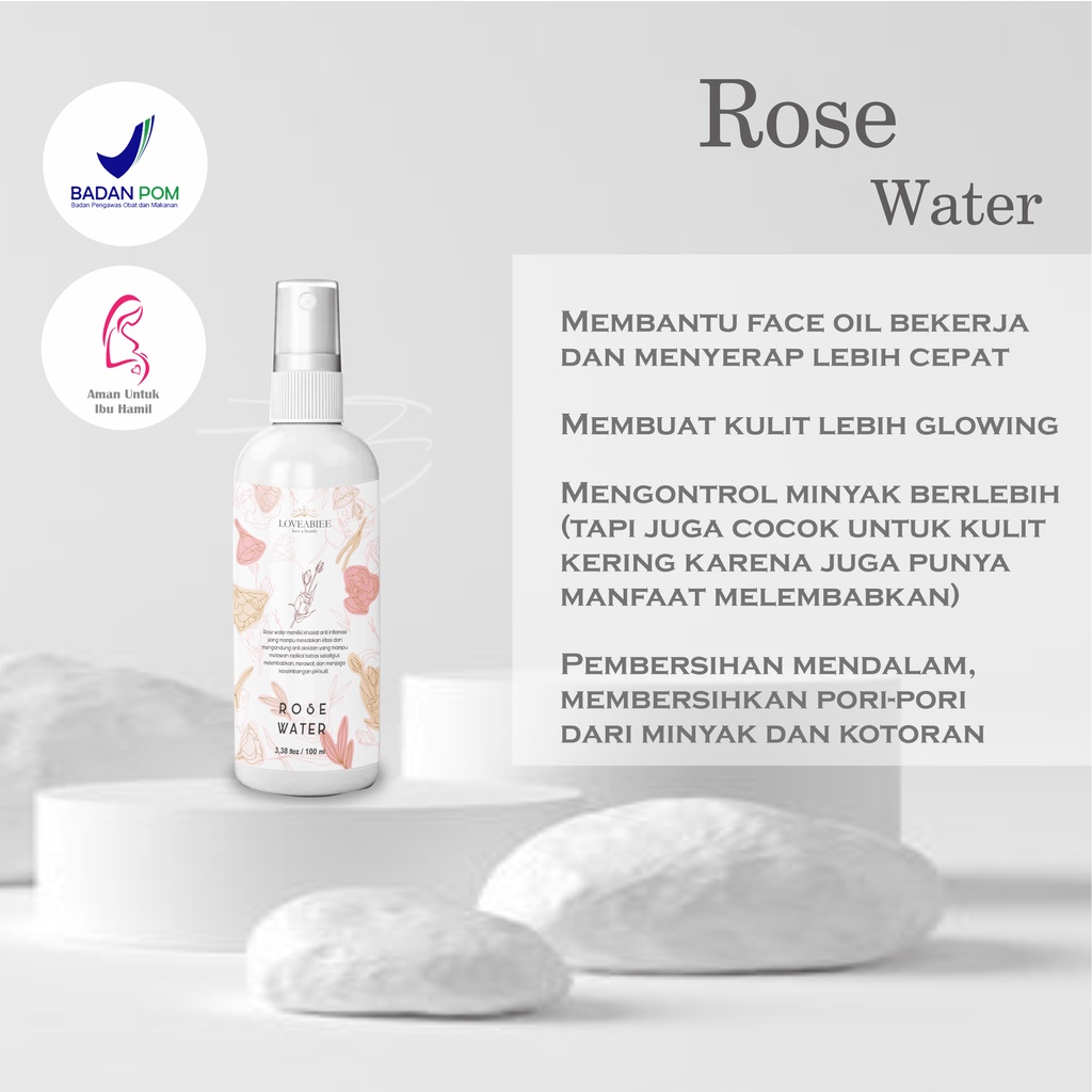 Air Mawar / Rose Water 100ML untuk toner facemist campuran masker glowing mengurangi kemerahan acnes