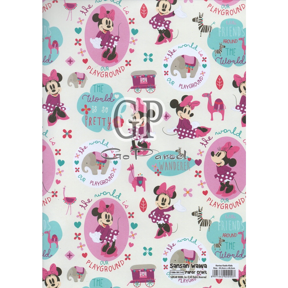 ( 5 Lembar ) KERTAS KADO MINNIE MOUSE AND FRIENDS - GIFT WRAP PAPER SANSAN WAWA DISNEY DAISY DUCK / DONULD DUCK