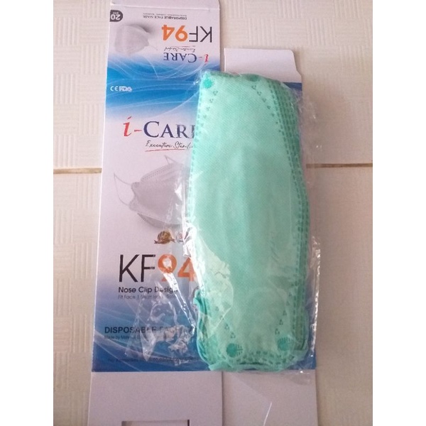 Masker KF94 iCare ( HIJAU ) 3D NoseClipDesign, mirip convex sensi atau evo // 10pcs