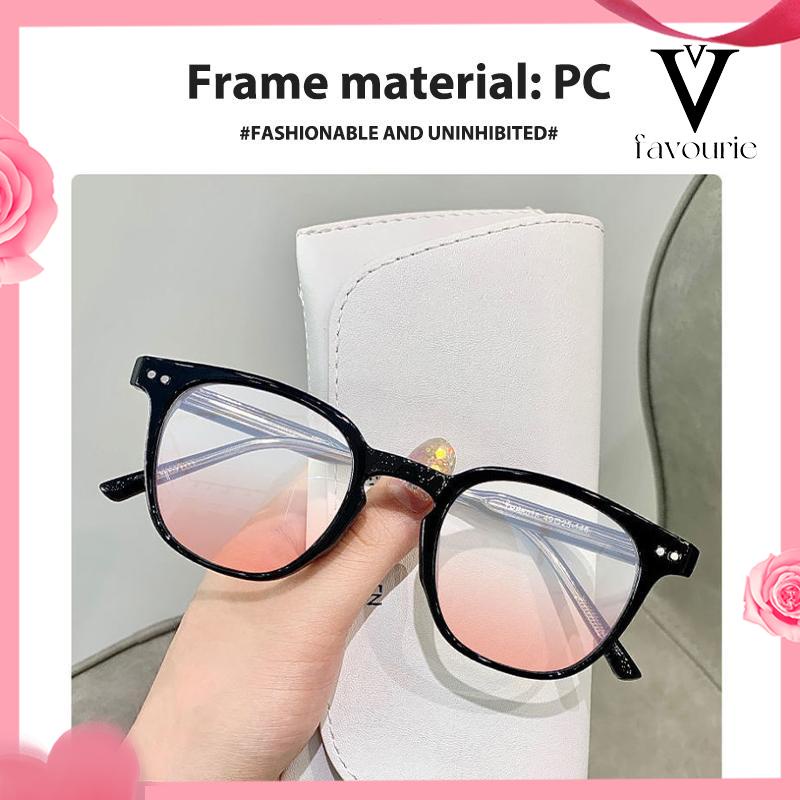 [COD]Gradient Pink Blush Glasses Wanita Trendi Wajah Bulat Kacamata Bingkai Hitam untuk Foto-FA