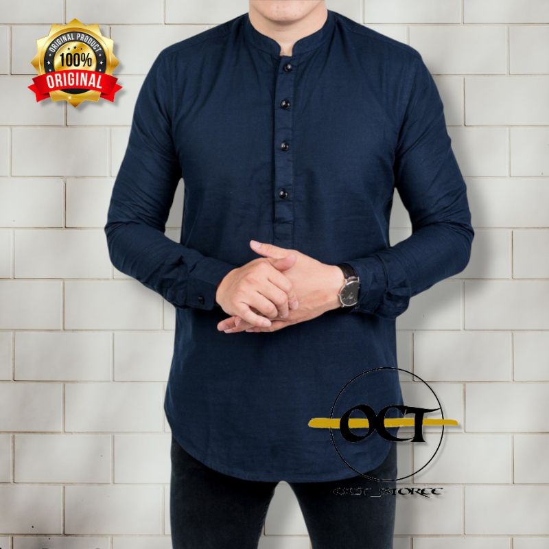 Koko Dewasa Kurta Polos Pria Lengan Panjang Bahan Katun TOYOBO TOJIRO Ukuran M L XL Hitam Putih Navy