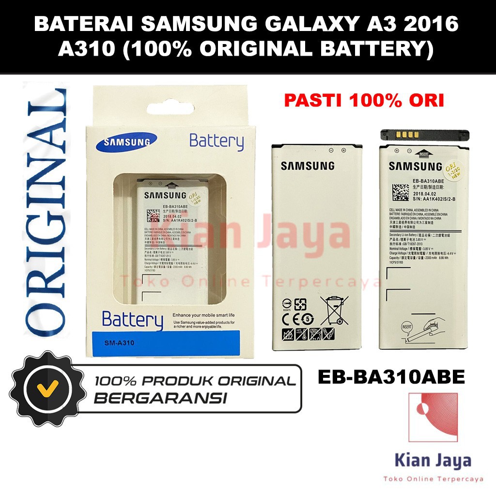 [Garansi 100% Ori] Baterai Samsung Galaxy A3 2016 / Batre Batrai Battery Hp A310 Original