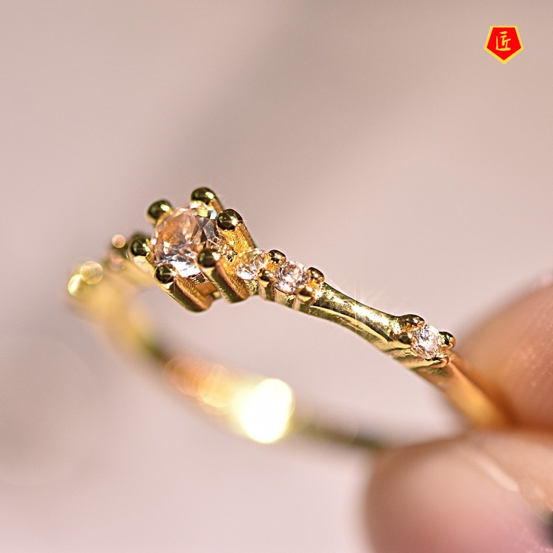 [Ready Stock]Refined Personalized 925 Silver 14K Gold Diamond Ring