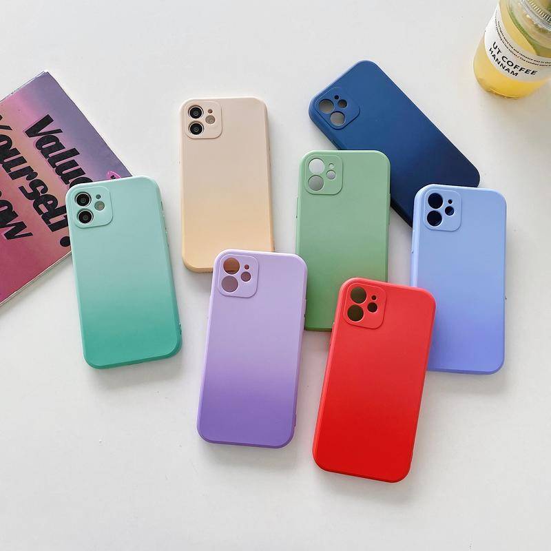 2021 Soft Case Silikon Warna Gradasi Untuk Iphone 11 12 13 Pro X Xr Xs Max