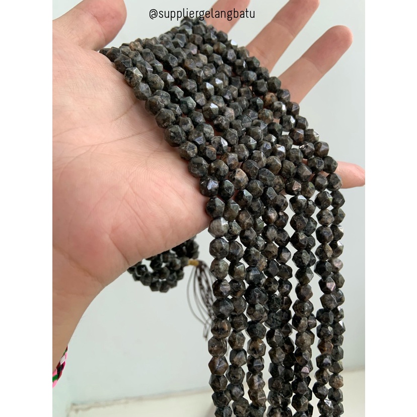 batu hexagon Stone 8mm black rhodonite hitam aksesoris gelang kalung