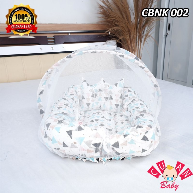 KASUR BAYI KELAMBU MODEL PERAHU MOTIF FULL SEGITIGA PUTIH CBNK 002 PERLENGKAPAN BAYI