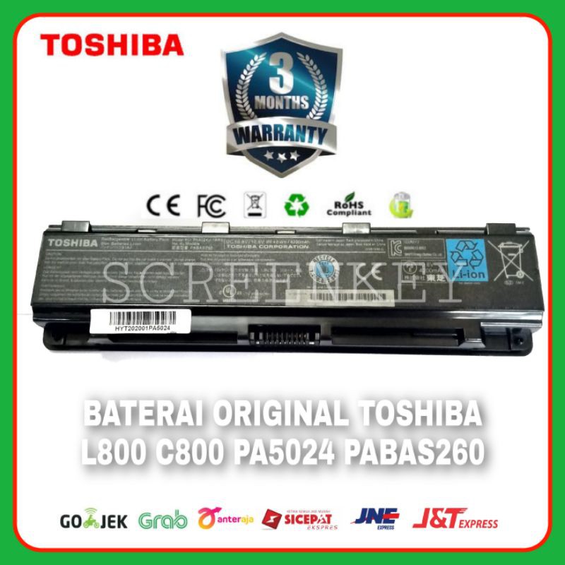 Baterai Toshiba Satellite C850 C850D C855 C855D C870 C875 C875D C800 C805 C840 C840D C845 C845D