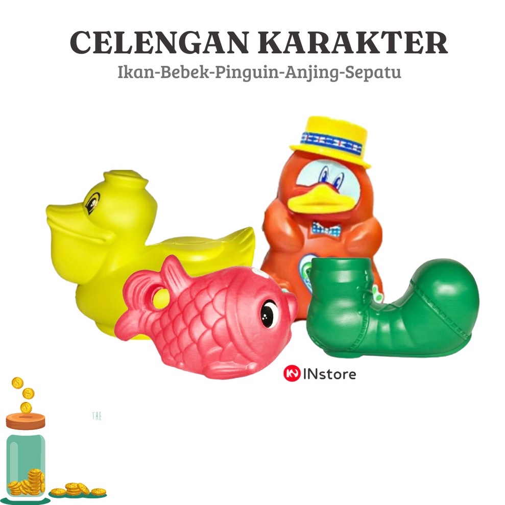 Celengan / Tabungan Plastik Karakter - Bebek - Ikan - Doggy - Pinguin - Sepatu - Owl - Koala - Rocket - Kereta Api