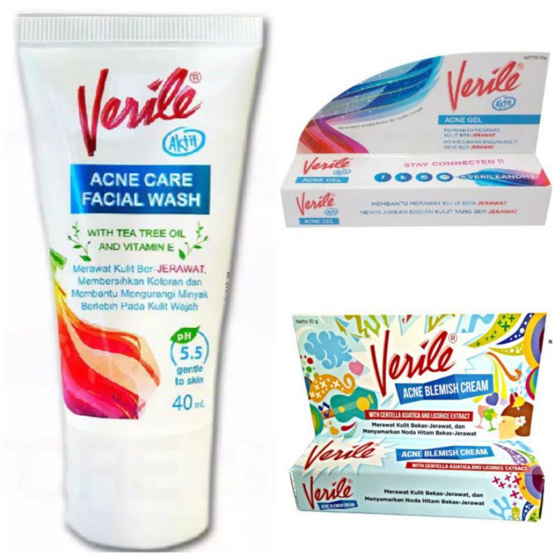 VERILE Veril Acne Gel 10 gr Care Facial wash 40ml Acne Blemish Cream 10gr obat jerawat Cuci Muka