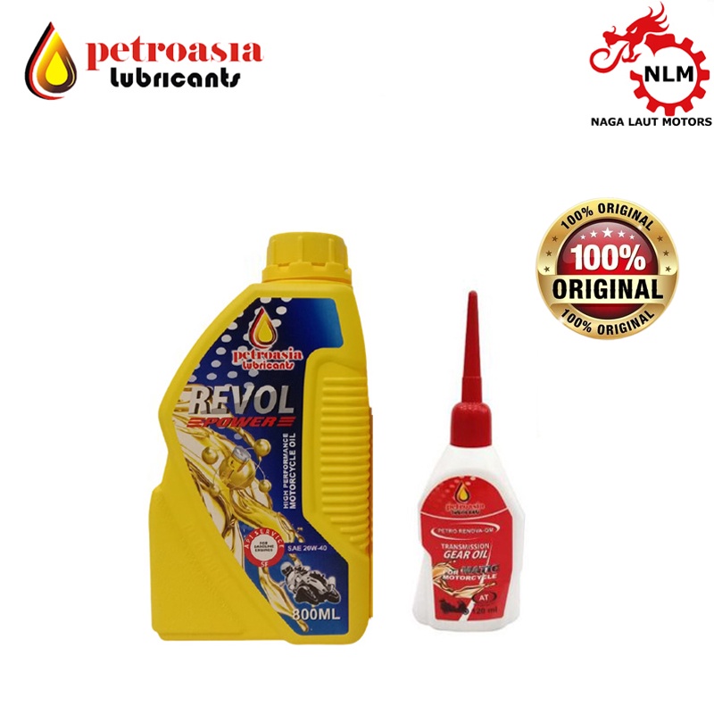 Paket PETROASIA Oli Mesin 4T Revol 20W40 0.8L dan Oli Gardan 120 ML