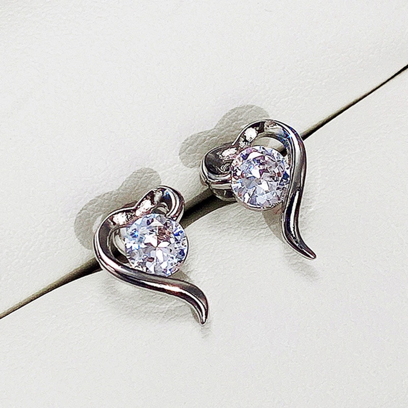 Fancyqube Anting Stud Desain Hati Kunci Rendah Gaya Elegan Untuk Aksesoris Pernikahan Wanita