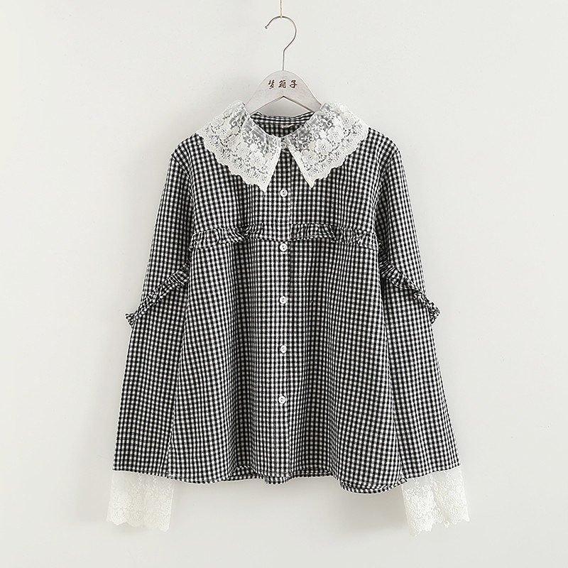 LACE PLAID SHIRT - kemeja hits / shirt hits / kemeja korea / kemeja kekinian / grosir kemeja