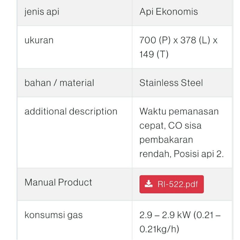 Kompor Gas Rinnai Stainless RI 522E Kompor Stainless Rinnai Kompor Rinnai 522E Kompor Rinai RI 522 E